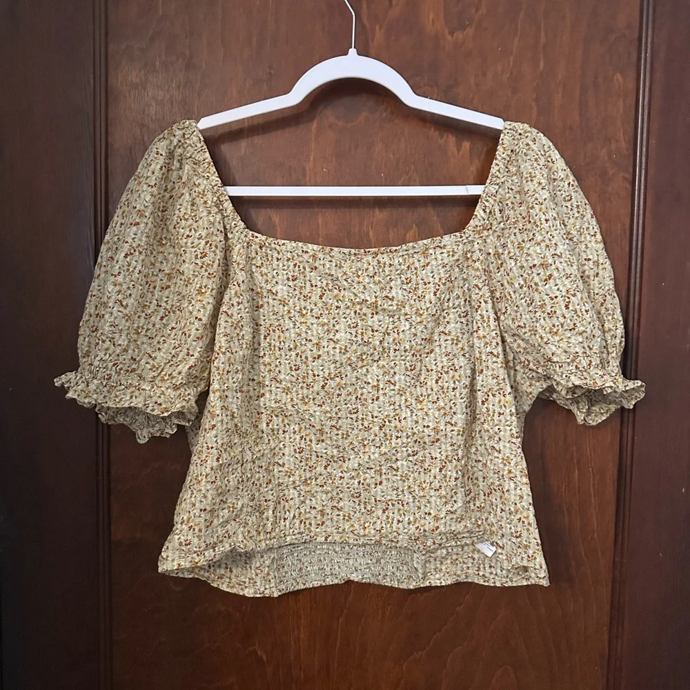 Madewell Hopewell Puff-Sleeve Crop Top in Cottage Garden XL